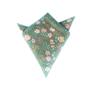 Mint Green Floral Pocket Square | floral Pocket Squares| flower hankies| wedding rose hanky |groomsmen |mens floral wedding
