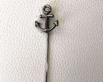 Stones Design Antique Silver Lapel Pin Mans Anchor Boutonniere