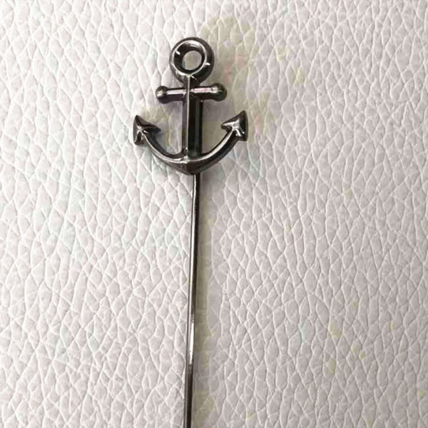 Stones Design Antique Silver Lapel Pin Mans Anchor Boutonniere