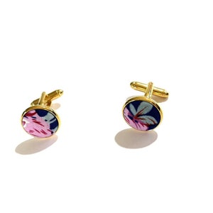Navy with purple floral cufflinks custom cufflink Silver cufflinks Gold cufflinks Wedding cuff links Accessories