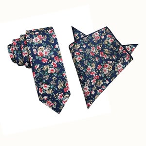 Mens Floral Tie 6.5cm Necktie | Navy Blue Floral Tie | Flower Tie | Weddings | Ideas | For Him | Groomsmen Gift