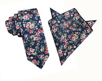 Mens Floral Tie 6.5cm Necktie | Navy Blue Floral Tie | Flower Tie | Weddings | Ideas | For Him | Groomsmen Gift