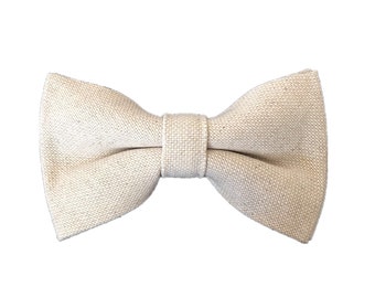 White Khaki Pre-tied Bow ties Linen bowtie Mens bowties Groomsmen Groom Wedding