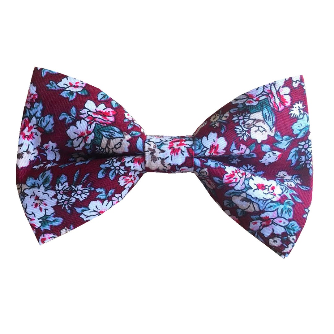 Burgundy Wine With White Floral Pre-tied Bow Ties Cotton - Etsy