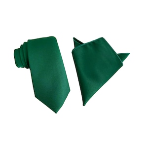 Dark Green Wedding Tie, Satin Tie & Pocket Square Set, Men's Necktie Green, Men's Pocket Square Green, Wedding Gift