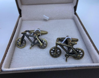 Antique Brass Silver Bicycle Cufflinks for Men