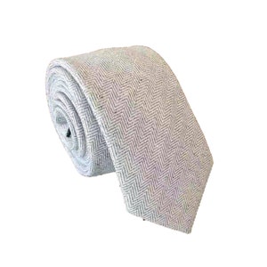 Light Grey Herringbone Linen Skinny Tie Mans Necktie Natural Fabric Wedding Neckties