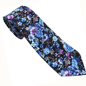 Blue Floral Tie 6.5cm Cotton Skinny Tie Wedding Ties