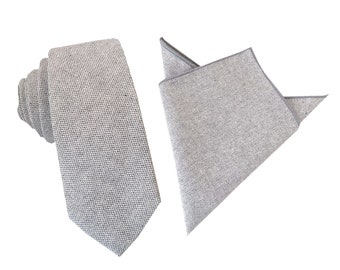 Light Grey Weave Linen Skinny Tie Mans Necktie Natural Fabric Wedding Neckties