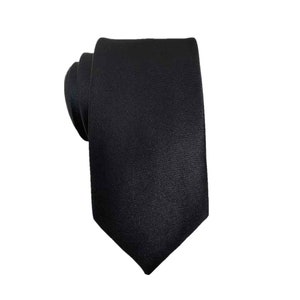 Black Skinny Tie | Solid Black Skinny Necktie | Narrow Skinny Mens Tie in Black Satin Finish