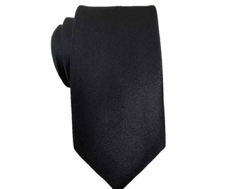 Black Skinny Tie | Solid Black Skinny Necktie | Narrow Skinny Mens Tie in Black Satin Finish