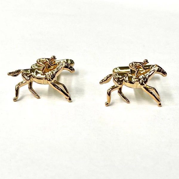 Gold/Antique Silver Racing Horse Cufflinks Silver Cuff links for Men Birthday Gift