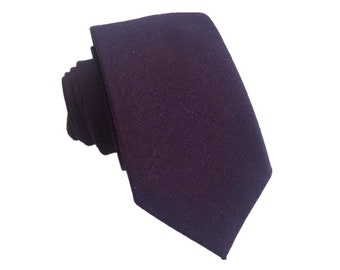 Plum Purple linen 6.5cm skinny tie , mens wide neck tie, linen tie, wedding tie, groomsmen tie, wedding tie,boyfriend gift