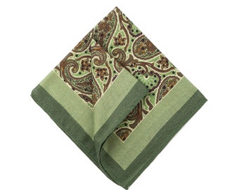 Green Pocket Square, Green Border Wool Pocket Square, Pocket Squares For Men