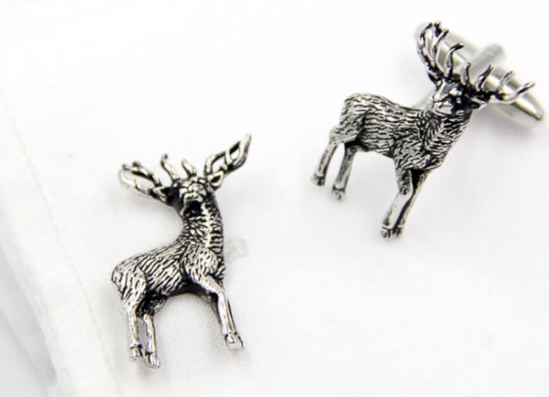 Antique Silver Christmas Rein Deer Cufflinks Animal Cuff links