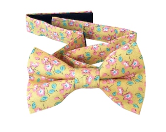 Yellow Floral Pre tied Kid Kids Infant Toddler Child Children Bow tie bowties Wedding bowtie