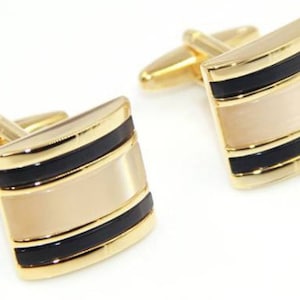 Gold Black Cufflinks , Men&#39;s Cuff Links, Wedding Cuff Links