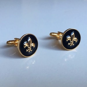 Boutons de manchette fleur de lys or bleu saphir/noir et or pour homme cadeau d'anniversaire