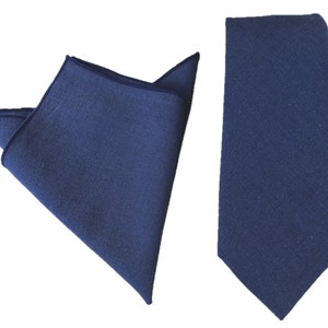 Navy Blue Tie 8.5cm Necktie Cotton Neckties with Matching Pocket Square Cotton Hankies