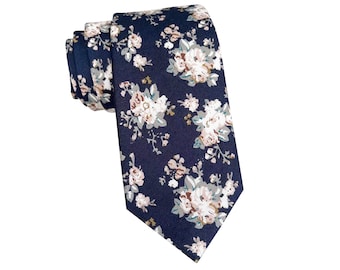 Midnight Blue White Floral Skinny Tie |Pocket Square | untied bow tie | white flower necktie |kids bow tie| wedding bow tie |groomsmen