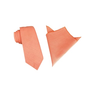 Burnt Melon linen 6.5cm skinny tie ,Peach Linen Tie, mens neck tie, wedding tie, groomsmen tie, wedding tie,boyfriend gift