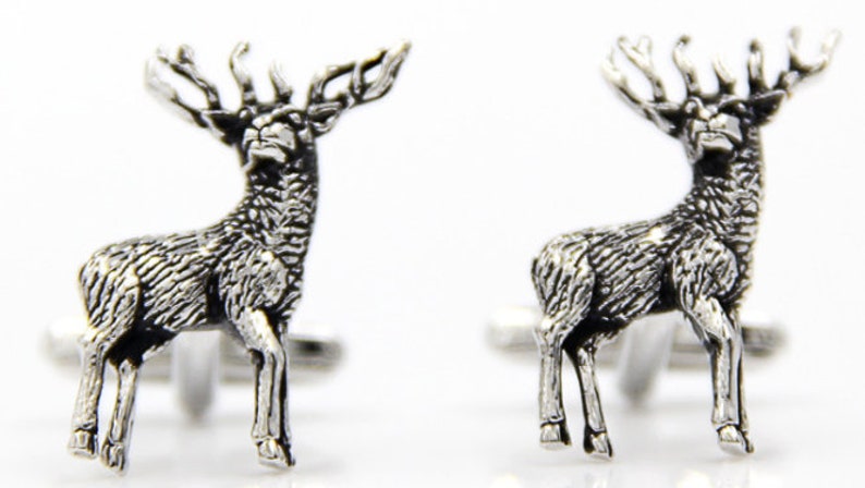 Antique Silver Christmas Rein Deer Cufflinks Animal Cuff links