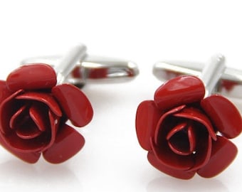 Red Rose Flower Cufflinks Novelty Animal Antique Gold Cuff links