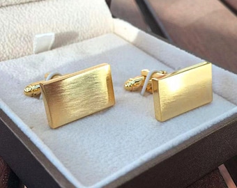 Brushed Silver / Brushed Gold Rectangular Cufflinks Man's Wedding Cuff links