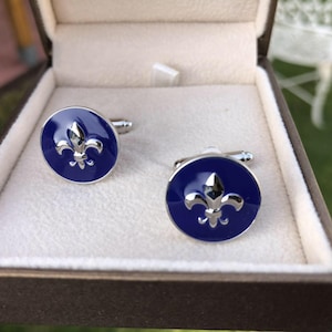 Sapphire Blue Fleur De Lis Cufflinks for Men Birthday Gift