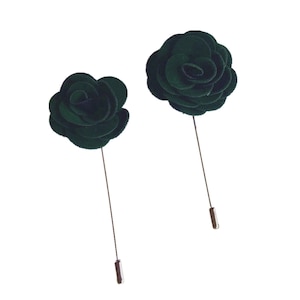 Dark Green Velvet Rose Flower Lapel Pin Men Wedding Accessories Brooches Pin,Groomsmen Boutonniere Fashion Wedding Tuxedo Suit Pin