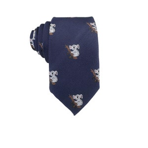 Navy Blue Koala Skinny Tie Mans Novelty Necktie Animal Print Standard Ties Birthday Gift