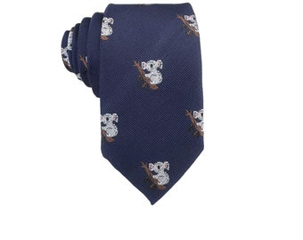Corbata delgada Koala azul marino para hombre, corbata novedosa con estampado de animales, corbatas estándar, regalo de cumpleaños