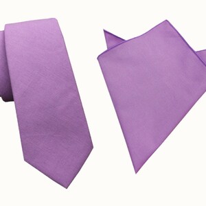 Purple Lilac 6.5cm Skinny Tie Mens Wedding Ties Cotton Necktie for Groomsmen | Husband Tie | Birthday Tie | Tie for Dad with Matching Hanky