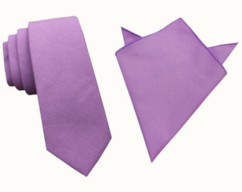 Lila Flieder 6,5cm Skinny Krawatte Herren Hochzeit Krawatten Baumwolle Krawatte für Bräutigam | Ehemann Krawatte | Geburtstagskrawatte | Krawatte für Papa mit passendem Hanky