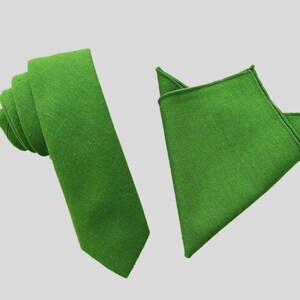 Green Skinny Tie Slim Necktie Thin Neckties with Matching Pocket Square Hanky hankies