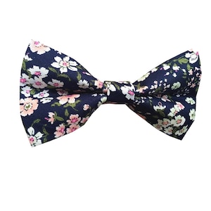 Dark Navy Blue with Peach Floral Pre-tied Bow tie| Peach flower bowtie| wedding rose bowties |groomsmen |mens floral wedding