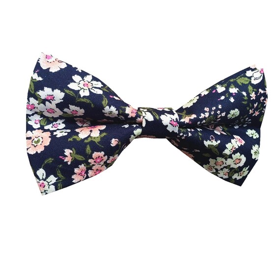 Dark Navy Blue With Peach Floral Pre-tied Bow Tie Peach - Etsy