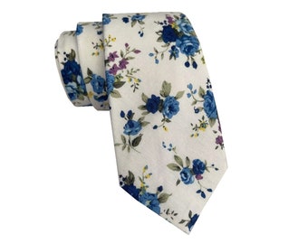 Blue Floral Skinny Tie | Pocket Square| floral tie | flower necktie |white Bow tie |wedding rose tie |groomsmen