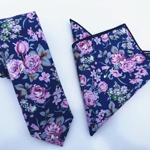Navy Purple Floral Skinny Tie & Pocket Square Set Floral Tie Flower ...