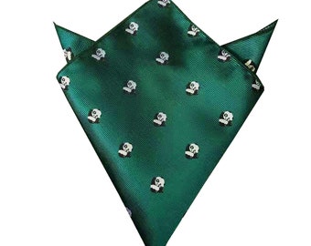 Handmade Animal Print Panda green pocket squares, wedding handkerchiefs, groomsmen hankys, hanky, handkerchief for men