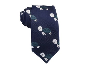Sea Turtle Tie Mans Novelty Necktie Animal Print Cartoon Standard Ties Birthday Gift