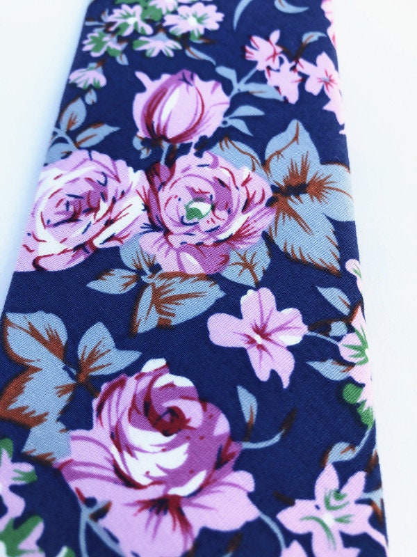 Navy Purple Floral Skinny Tie & Pocket Square Set Floral Tie | Etsy