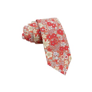 Orange with white floral tie Cotton Skinny Tie | Wedding Necktie  | Bow tie |Kids Bow tie |Wedding Tie  |Orange untied bow tie |Groomsmen