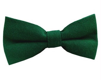 Couleur émeraude faite à la main, couleur vert foncé, nœud papillon en mélange de lin, cravate de mariage, cravate en lin, cravate de marié, cravate de marié, cravate pour hommes
