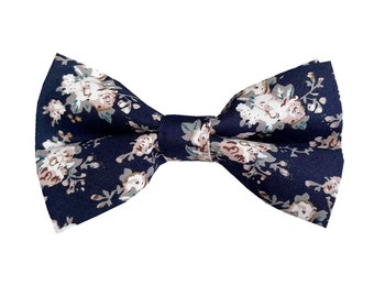 Midnight Blue White Floral Pre-tied Bow tie| flower bowtie| wedding bowties |Kids bow tie |Toddler Bow tie |groomsmen |mens floral wedding