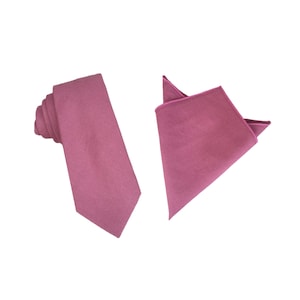 Dusty Rose Skinny Tie with matching pocket square, Men's Skinny Tie, Mens Wedding Tie, Grooms Skinny Tie, Groomsmen Ties