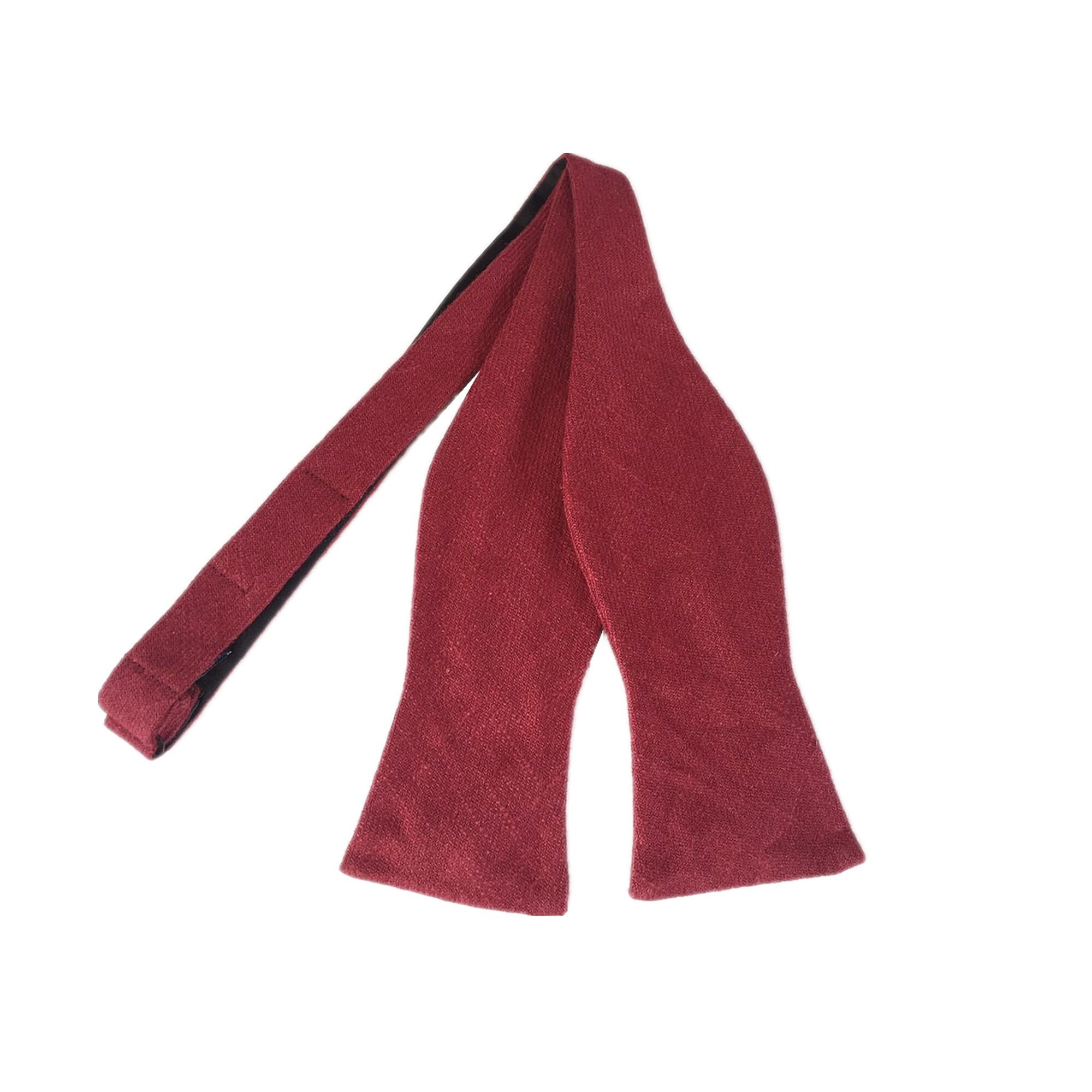 Merlot Burgundy Self-tied Untied Tip Bowtie Linen Wedding Tie.Maroon Adjustable Untied Diamond bow tie. Groomsmen Gift Neck Tie