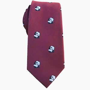 Burgundy Panda Skinny Tie Mans Novelty Necktie Animal Print Standard Ties
