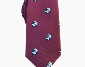 Handmade Burgundy Panda Skinny Tie Mans Novelty Necktie Animal Print Standard Ties