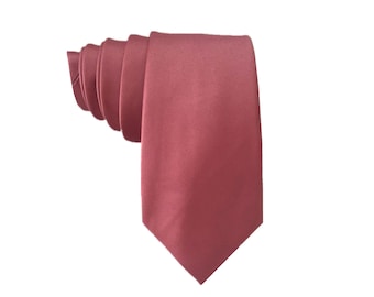 Dusty Rose Pink Wedding Tie, Satin Tie & Pocket Square Set, Men's Necktie , Men's Pocket Square Coral, Wedding Gift